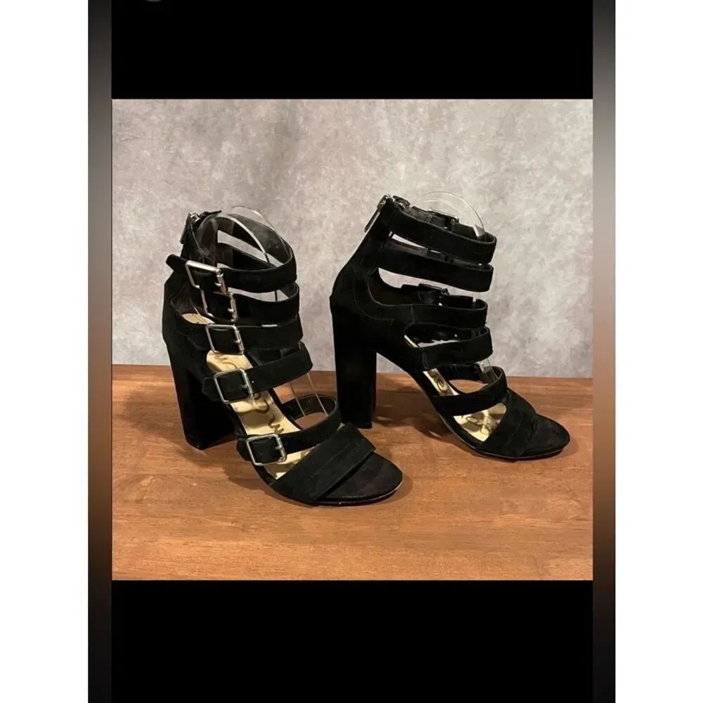 Sam Edelman Black Multi-Strap Buckle Block Heel Sandals size 6